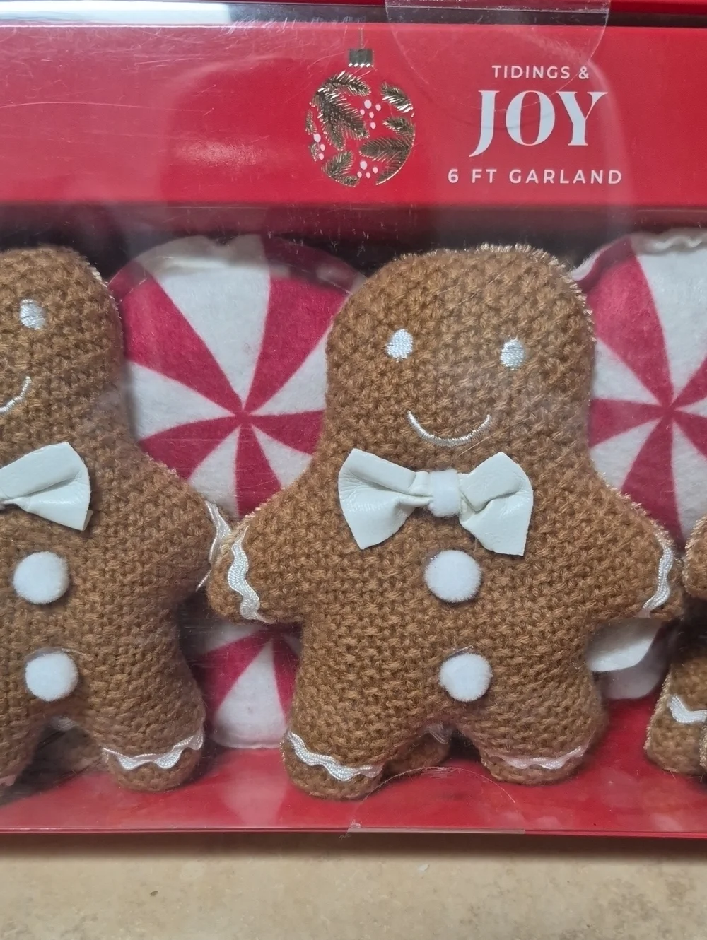 Gingerbread Men Christmas Garland 6 Ft NEW